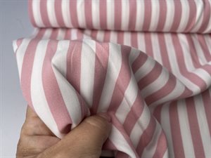 Fastvævet viscose - fine striber i rosa/offwhite